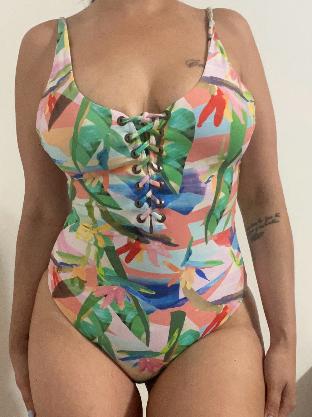 Reversible Maaji Bright Tropical Lace-Up One-Piece Swimsuit M